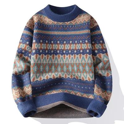 Herren Rollkragenpullover Herbst und Winter Strickpullover Retro Geometrisch Langarm Kontrastfarbe Oberteil