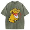 Casual Loose Cotton T-shirt Fashion Cat Wearing A Cowboy Hat Washed Tees Summer Harajuku Funny Chic Tunics Unisex
