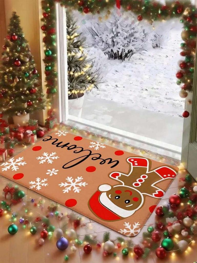 VIKAMA Christmas Gingerbread Man Door Mat Non-Slip Washable Kitchen Bedroom Floor Mat Indoor Outdoor Carpet Home Decoration