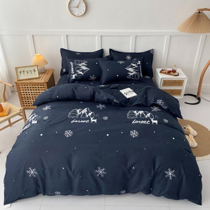 Four Seasons Sengesett 4 stk børstet sengetøy Husholdningsstudent-trykt laken Dynetrekk Putevar for King Queen Beds
