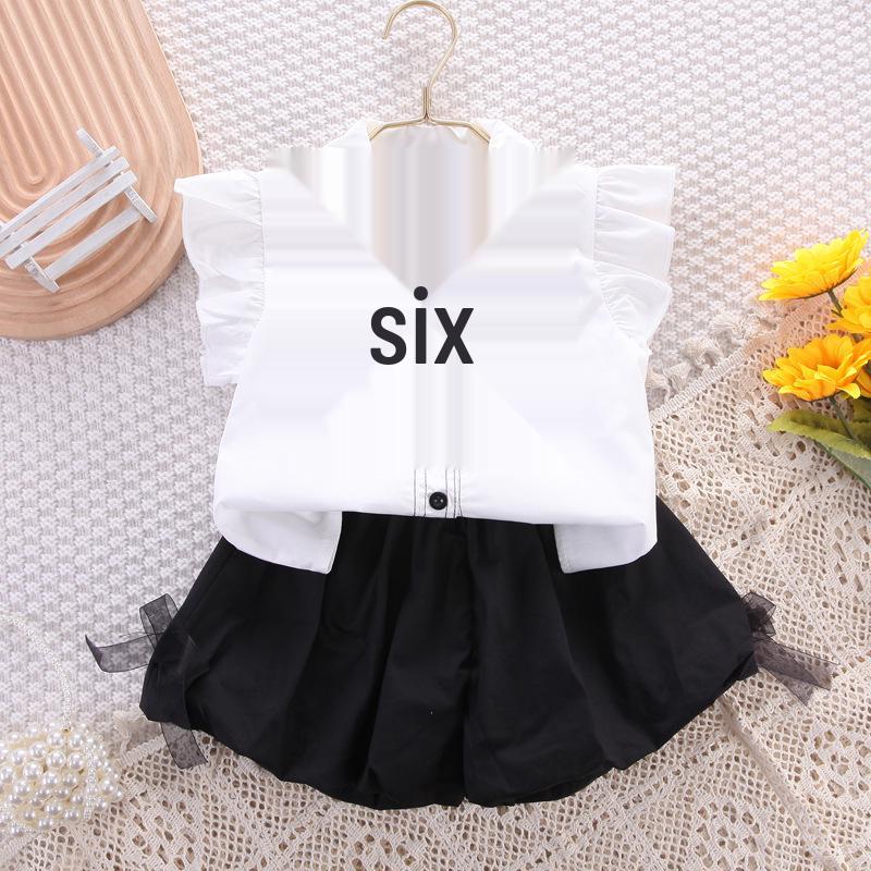 2025 Summer Trendy Girls' Two-Piece Set: Ruffled Sleeve Shirt & Bloomers