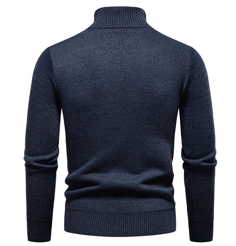 Men's Autumn-Winter Plus Velvet High Neck Sweater - Warm, Thick Knitwear for Middle-Aged Dads