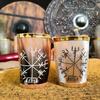 Set of 6 Viking Horn Glasses with Gold Rim Small Beer Whiskey Cups Vegvisir Symbol Drinkware Handmade Gift