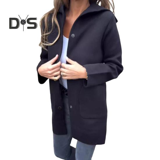 

Женская шерстяная куртка с капюшоном, однобортное пальто средней длины, термобелье с длинными рукавами, для поездок на работу, свиданий, весна, осень, зима XXXL чёрный