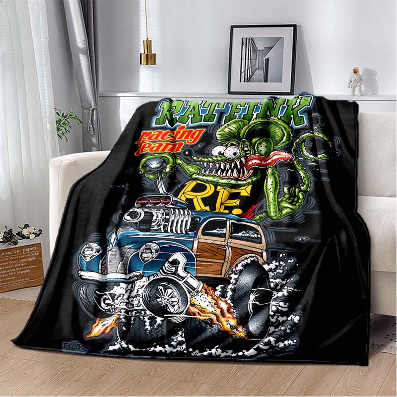 Rat Fink Retro Monster Graphic Print Flannel Blanket Cozy Warm Throw Sofa Bedroom Present Indoor Home Party Lounge Decor