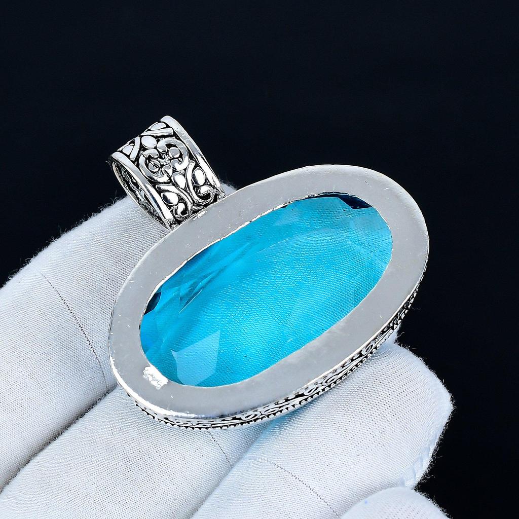Blue Topaz Pendant, 925 Sterling Silver Handmade Jewelry, Blue Topaz Silver Pendant, Party Wear Jewelry For Women's, Pendant Valentine's Day Gift
