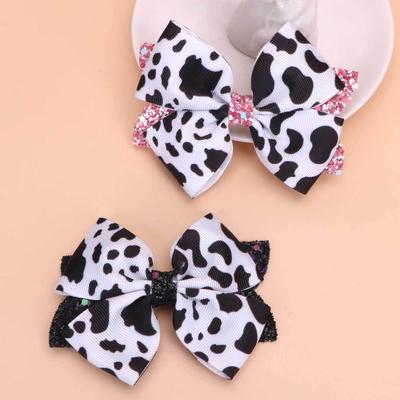 1pc New Cow Print Fabric Bowknot Hair Clip Super Cute Adorable Cow Accessories Dotted Bowknot Hair Clip