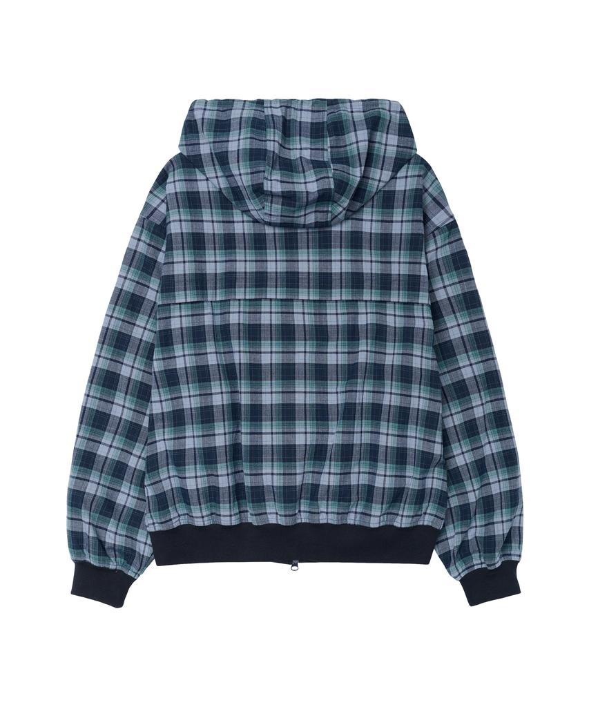 AMES-WORLDWIDE Check Hooded Windbreaker Blue
