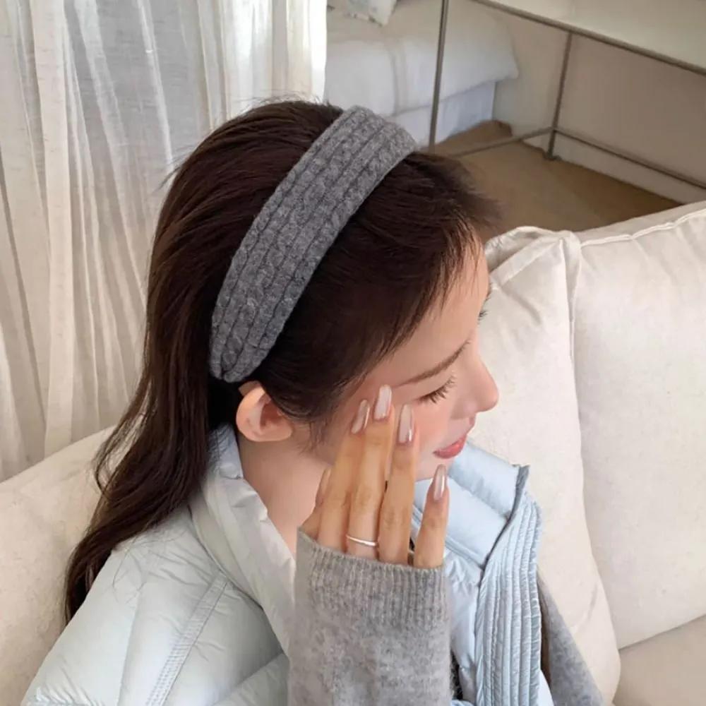 More Wide Knit Hairband / Daily Wide Headband Simple Plain Cable Knit Navy