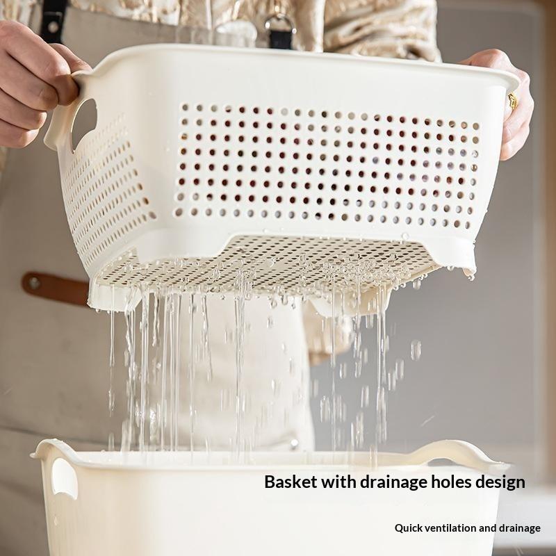 Food Grade Plastic Dual Layer Drain Basket Fine Drain Holes Kitchen Colander Set For Washing Fruits& Vegetables