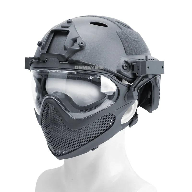 Tactical Helmet   Mask   Goggle Sets Outdoor Airsoft Paintball Helmet with Goggles FAST PJ Helmets CS Game Full Face Protection