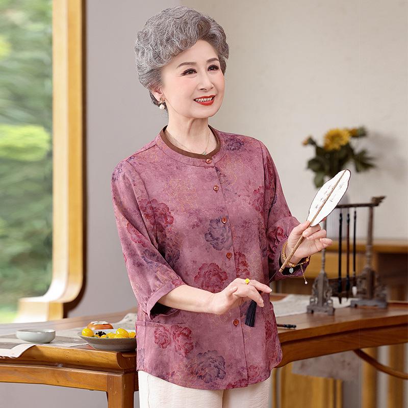 Grandma's Seven-Sleeve Spring Summer Fashion Shirt for Women Aged 70-80