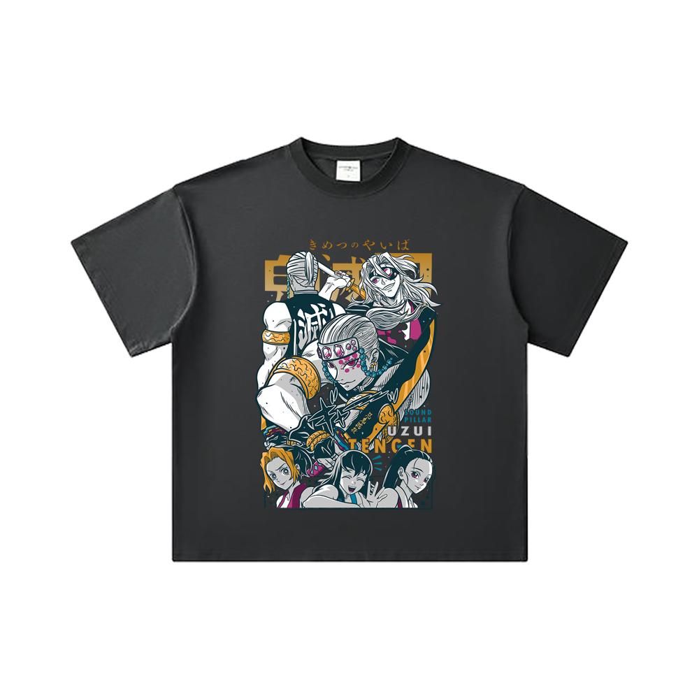 260 GSM Double Yarn 32 Count 100% Cotton Demon Slayer V65 Uzui Print Unisex Heavy Cotton T Shirt