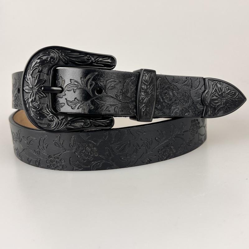 

Новый ремень из натуральной кожи с тиснением, в западном стиле, джинсовый, ретро-гравировка, универсальный ремень из коровьей кожи, для джинсов 110cm