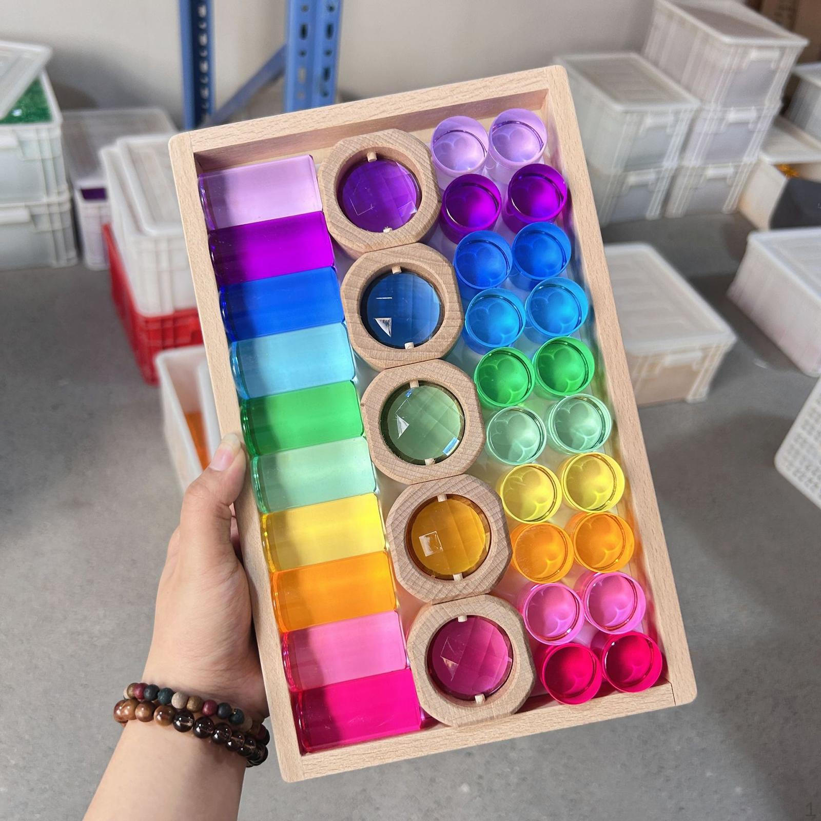 

Acrylic Wooden GEM Blocks Building Birthday Gift Fine Motor Skills Smooth Hand Eye Style B