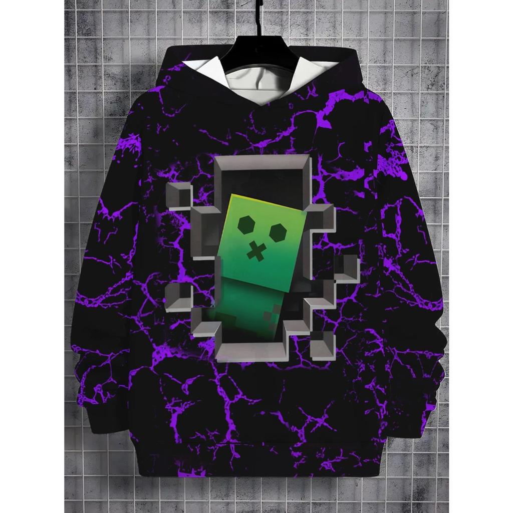 Children's clothing, boys' creative 3D printed hooded sweatshirt, boys' casual sports long sleeved hooded top