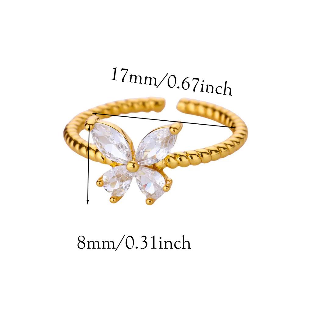 Dainty Zircon Butterfly Open Ring For Women Party Elegant Gold Color Multiple Butterflies Animal Anillos Stainless Steel Jewelry