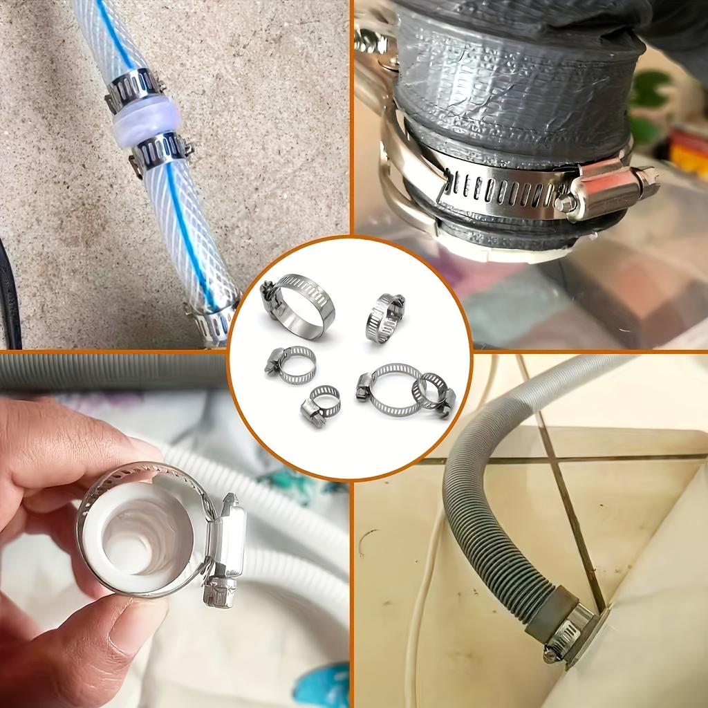 50pcs Stainless Steel Hose Clamp Kit, 1/4" To 1-1/8" T-Bolt, Worm Gear Design, Secure Clamp for Plumbing & Automotive, Metal, Ring Shaped