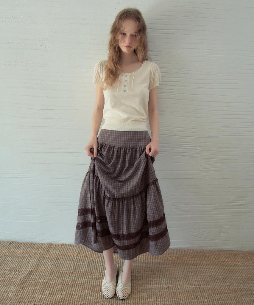 Aueonoseuteljia Mora Lace Check Tiered Skirt_Dark Purple(Ob6Sk14)