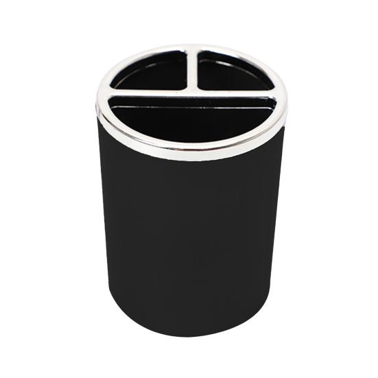 Xiaobudian Pen Holder, Cylindrical Design Pencil Holder with Silver Edge Decoration, 3-Compartment Desktop Organizer for Pens Paper Clips Makeup