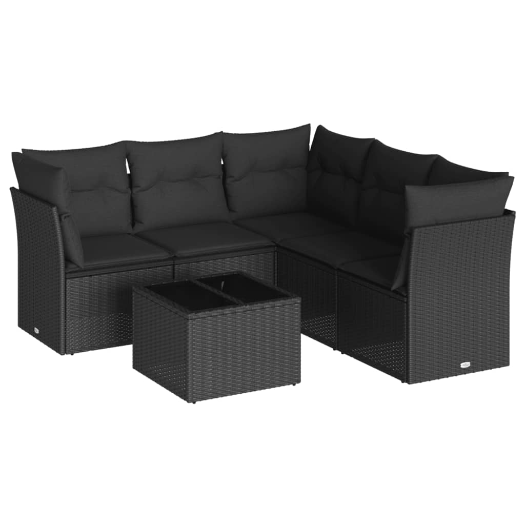 Vidaxl 6-Cz. Garden Furniture Set With Cushions, Black Poly Rattan