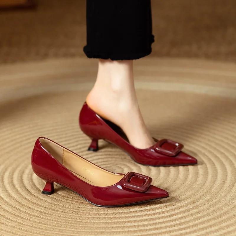 2025 New Pattern Fashion Sexy Genuine Leather Pointed Toe Pumps Comfortable and Elegant Women Shoes Party High Heels