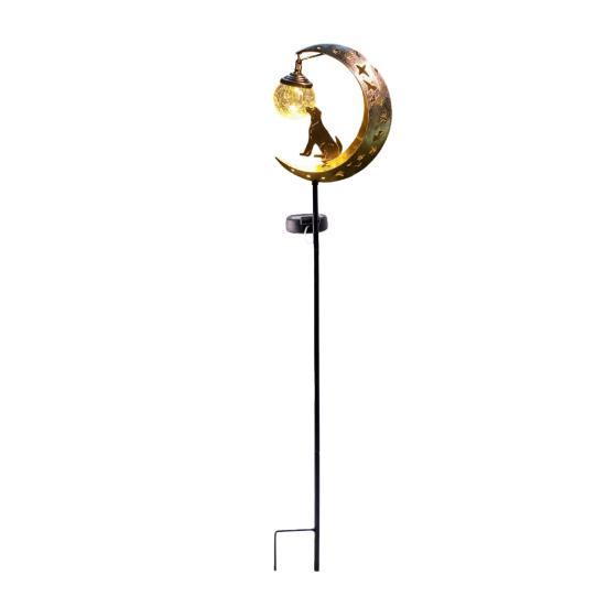 Solar Animal Garden Light, Moon Cat Bird Dog Solar Light with Metal Stake, Solar Powered Outdoor Animal Crescent Light for Patio Pathway Yard Decor E