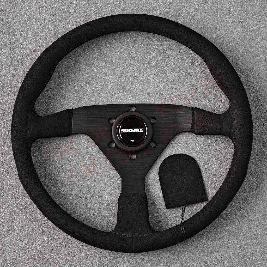 SIBEIKE JDM Montecarlo Black Suede Leather Steering Wheel Sim Racing Sport Steering Wheel