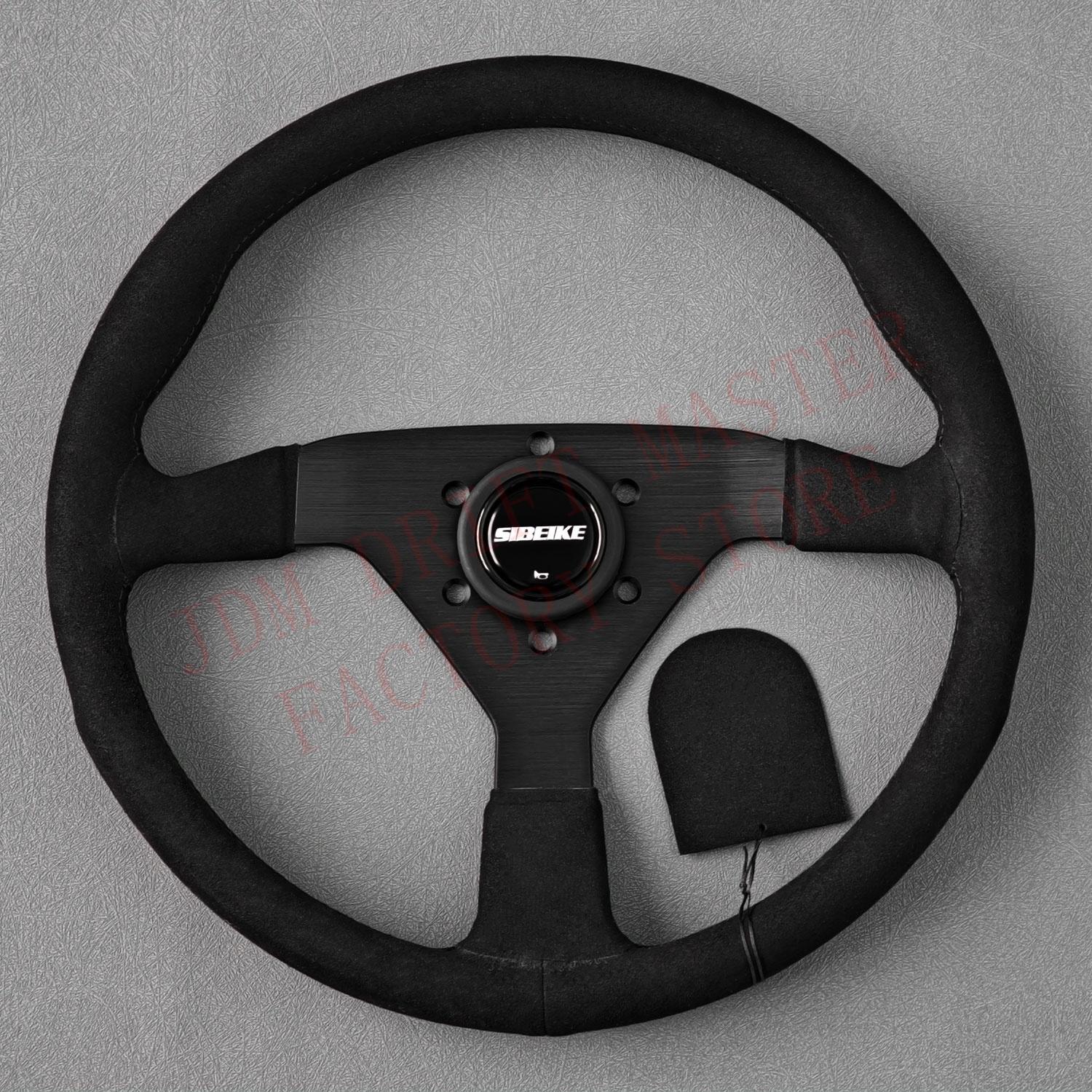 SIBEIKE JDM Montecarlo Black Suede Leather Steering Wheel Sim Racing Sport Steering Wheel чёрный