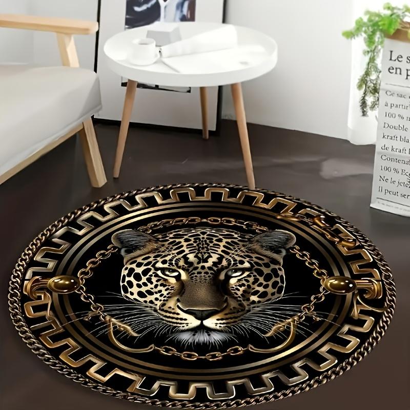 Vintage Chain & Leopard Head Round Rug, Soft Washable Non-Slip Mat for Living Room, Bedroom, Entryway, Patio & Outdoor Decor