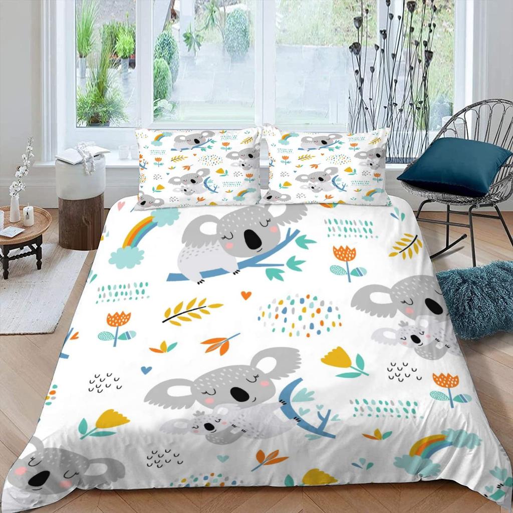 Cute Elephant Koala Duvet Cover Set Cartoon Animals Bedding Set Australia Tree Bear Quilt Cover Twin King for Kids Boys Girls
