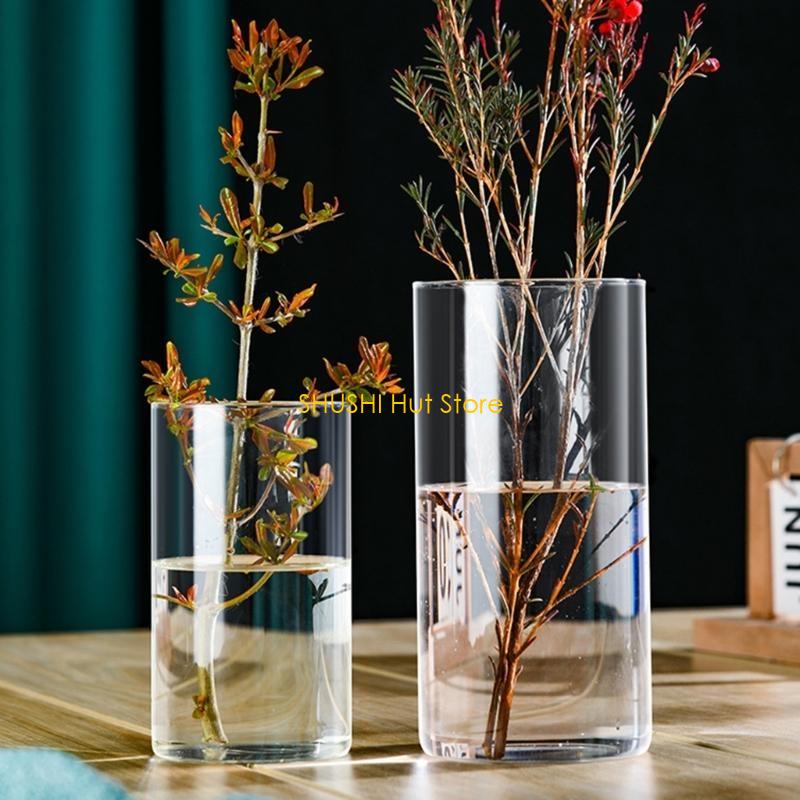 Glass Cylinder Vases Glass Hydroponic Vase Clear Holder Flower Vase D57B