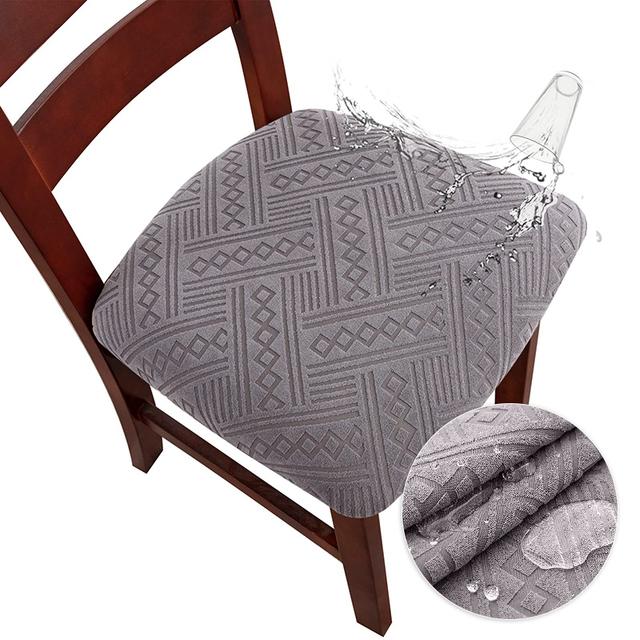 Jacquard Dining Chair Cover Stretch Waterproof Seat Covers Kitchen Room Leave Shape Cushion Slipcover Solid Color Banquet