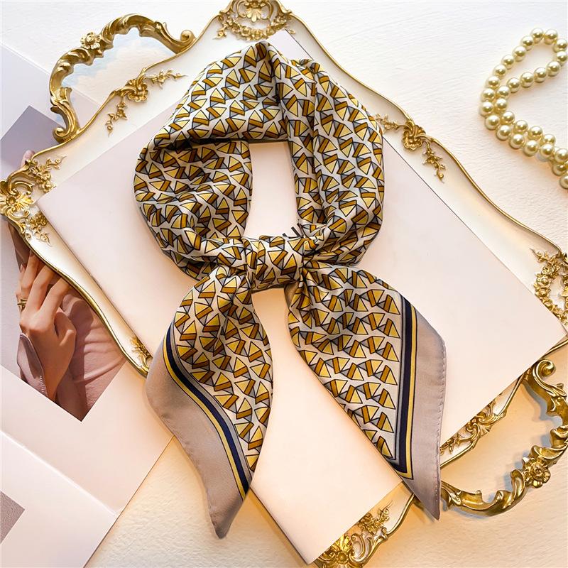 Simple geometric silk scarf women's 71cm small square scarf imitation silk scarf shawl versatile triangular color matching headscarf headband