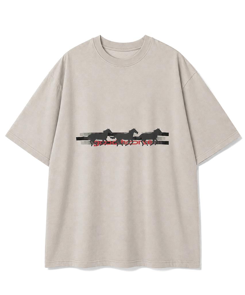 BOUNDARY Pigment Goodhorse Oversized Short Sleeve T-Shirt [Washed Beige]
