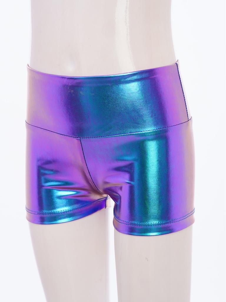 Girls Metallic Shiny High Waist Dance Shorts Bottoms Activewear Sports
