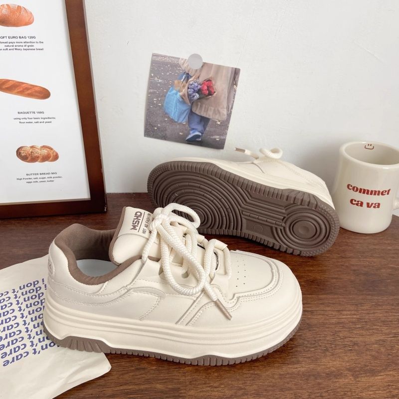 Milk White Platform White Shoes Women's Muffin, Spring and Summer New Chic Niche Ugly Cute Bread Shoes Round Head Board Shoes