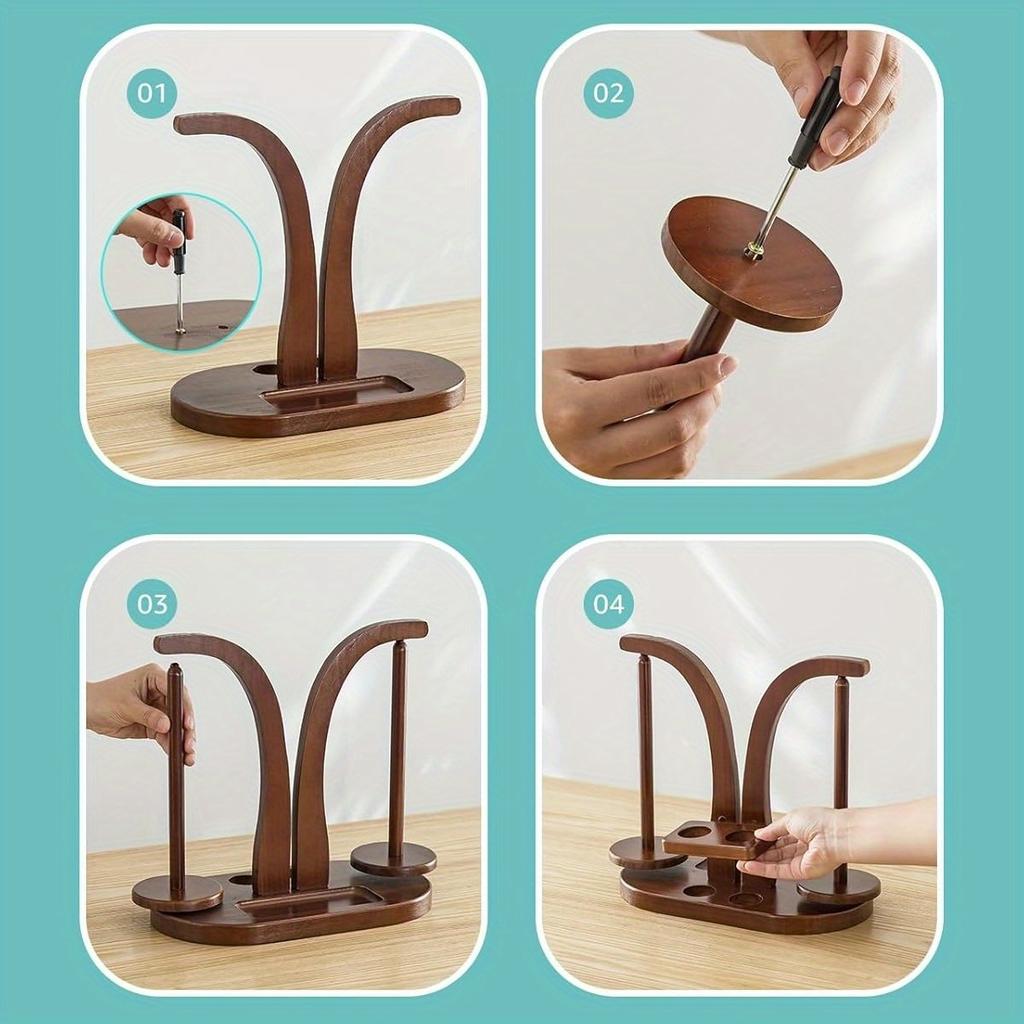 Wooden Yarn Holder & Spool Ball Spinner with Storage Rack for Knitting Crochet Tools for Knitters Crocheters Crafters