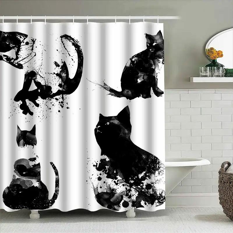 Watercolor Cat Shower Curtain 7 Designs Black White Decorative Print For Bathroom Made From Recycled Materials