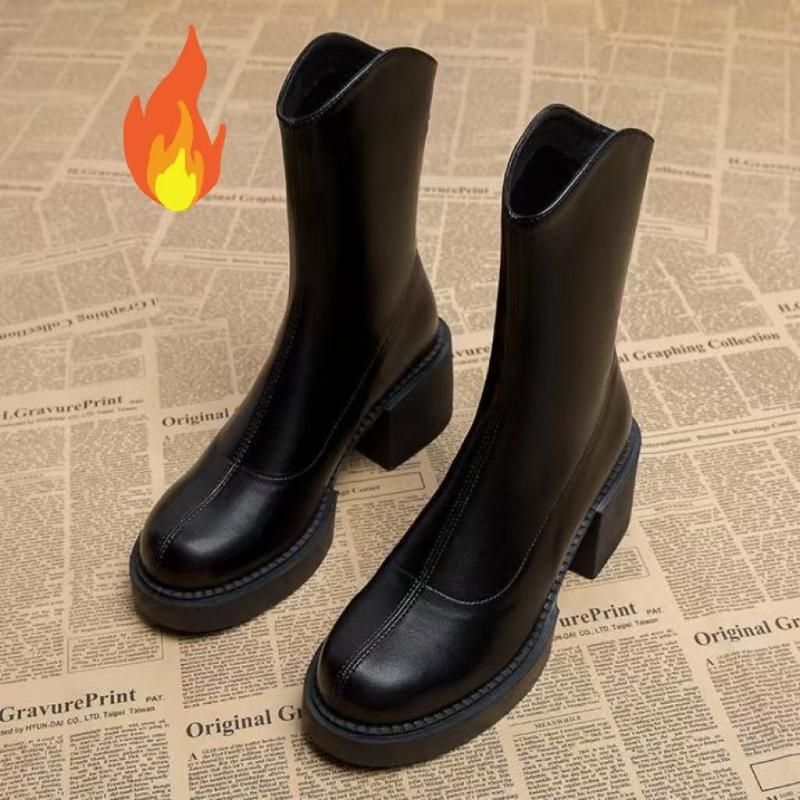 Fur Women's Boots Comfortable Platform Shoes Fashion Womens Ankle Boots Thick Heels Female Pumps High Quality Women Shoes Botas