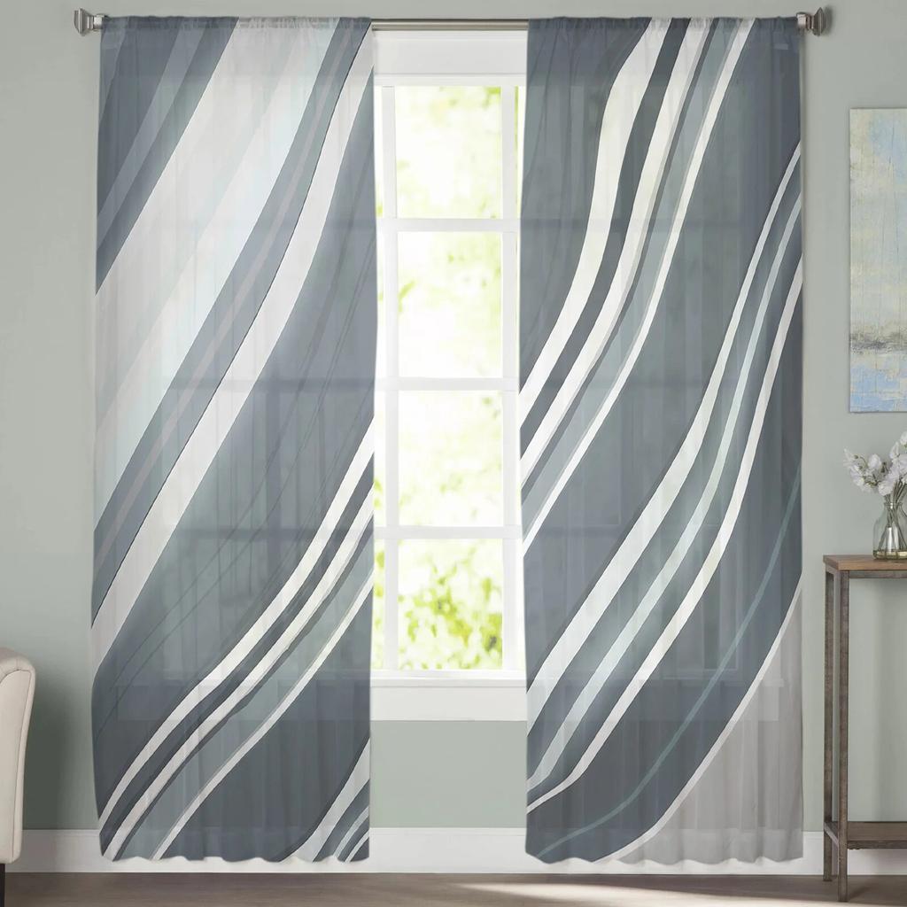 Line Abstract Gradient Hand-painted Bedroom Transparent Sheer Curtains Holiday Decoration Window Voile Tulle Curtain