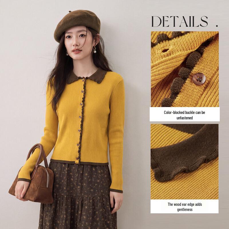 Women's Wool Blend Color-Block Knit Cardigan
