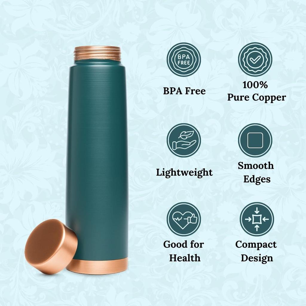 1000ml Pure Copper Water Bottle, Leak Proof, Durable & Rust-Resistant Tamba Bottle, 100% Copper Water Bottle for Office, Gym, Yoga, Trekking