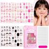 120 Stuks Kinderen French Tip Press-On Nagels Kort Rond Roze Zwart Hart Bloemen Design Herbruikbaar Kunstnagel Tips