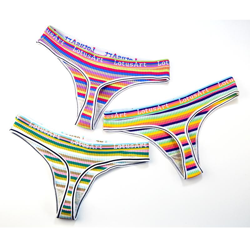 YOUULAR 3 Teile/los Mode Frauen Baumwolle Nahtlose G-string Sexy Bunte Gestreifte Dessous Höschen Thongs Weibliche Unterwäsche Dessous M-XL