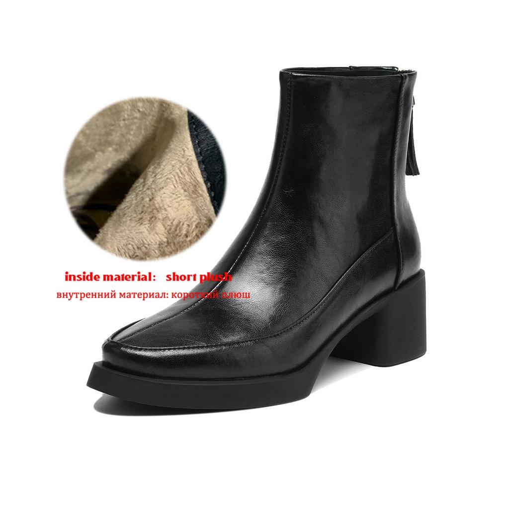 Krazing Pot Cow Skin Winter Round Toe Chunky Heels Motorcycle Boots Size 43 Zipper Women Platform Ankle Boots