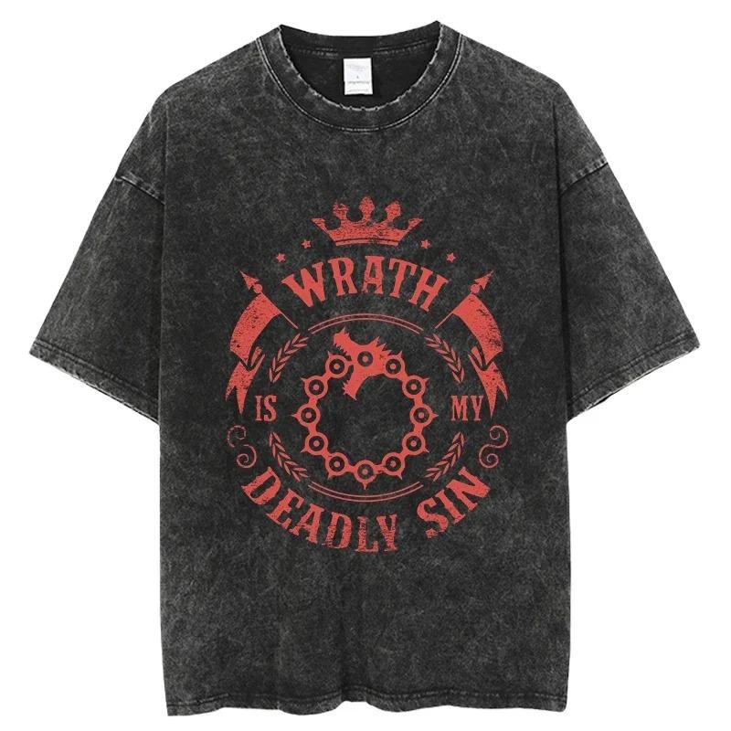 The Seven Deadly Sins Ban Sin of Greed Vintage Washed Oversized TShirt Anime Streetwear Tee S