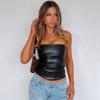 Elsa European and American Women's Clothing Ins New Arrival Fashion Sexy PU Leather Tank-Top Leather All-Matching Sexy Nightclub Tube Top