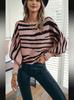 Women's Autumn/Winter Off-Shoulder Striped Knit Batwing Sleeve Pullover Sweater