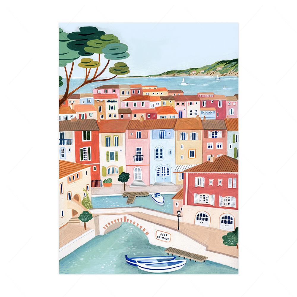 Scandinavian vintage tourist city poster Paris Lisbon Japan landscape art canvas painting gift for housewarming wall panels home decor